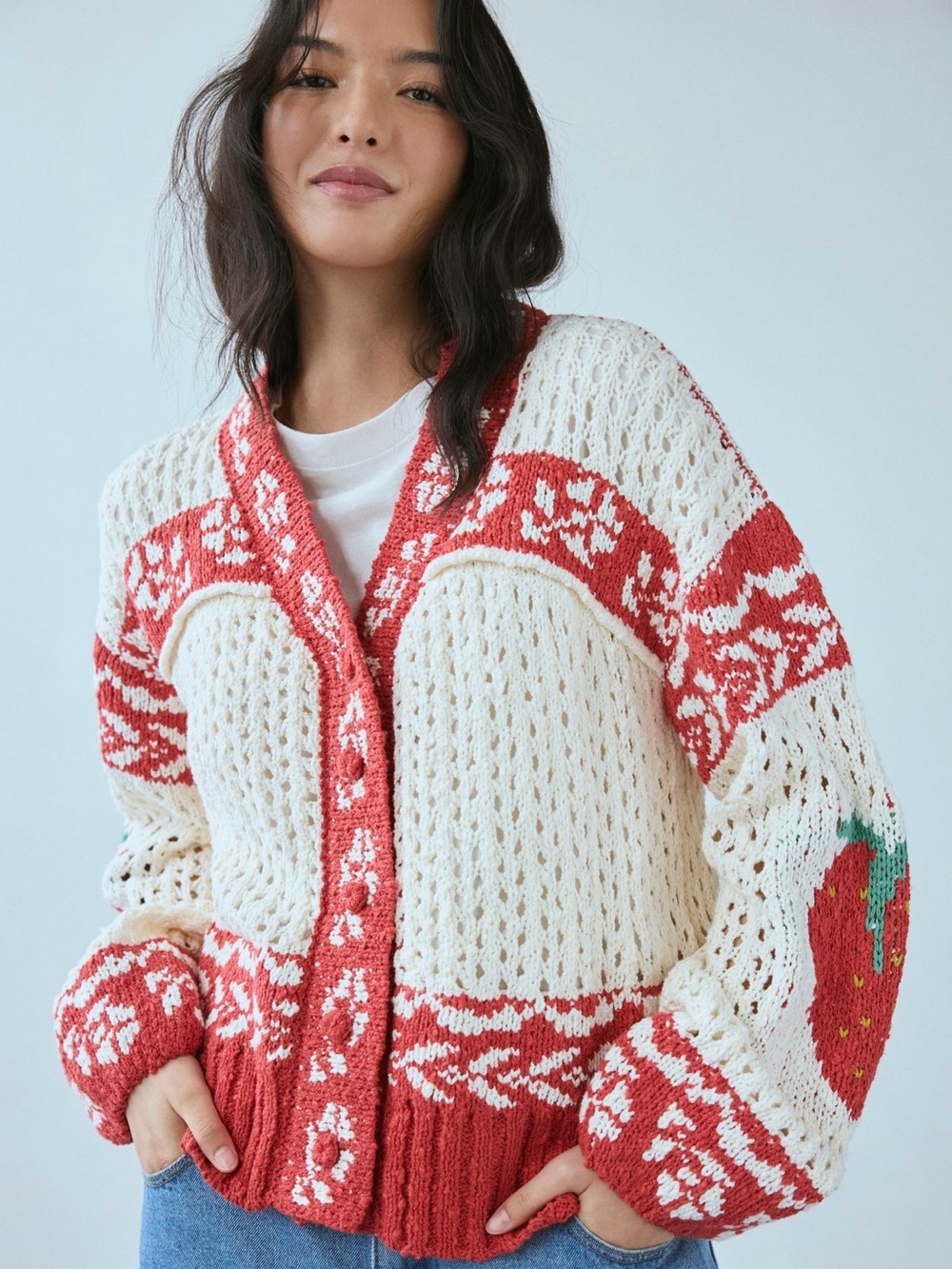 Kimchi Blue Strawberry Libby Oversized Fairisle Knit Cardigan SOLD OUT